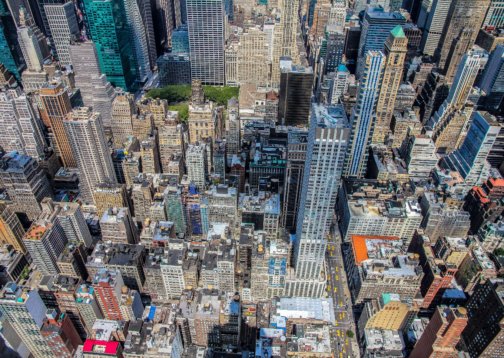 Bird's eye view of New York City buildings