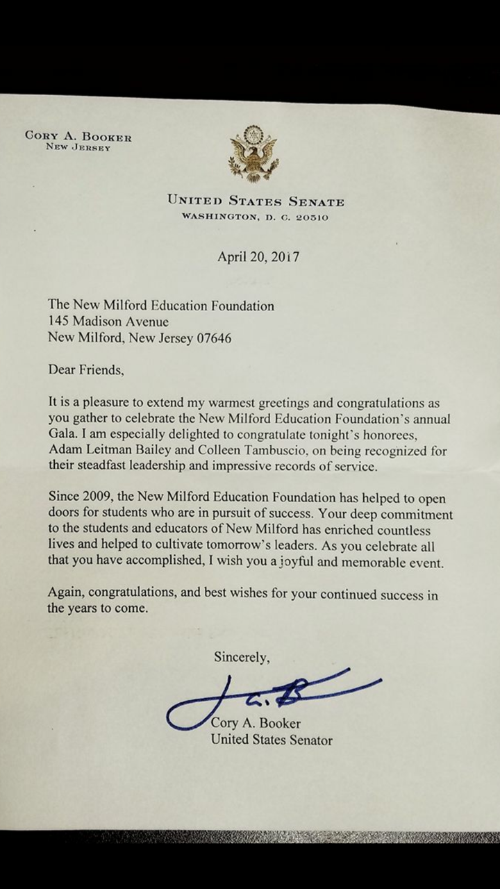 Cory Booker - Thank You Letter