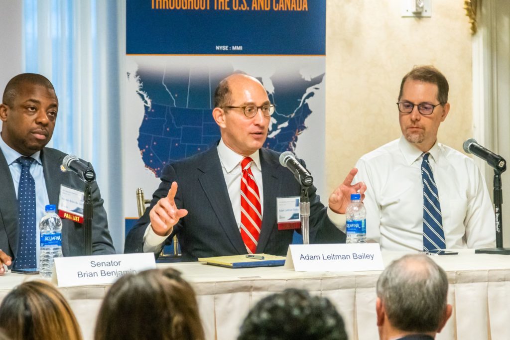 Adam Leitman Bailey speaking at a panel of real estate experts along with New York City council members to discuss the anticipated rent regulation reform